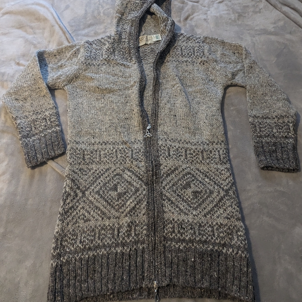 Aran Sweater Market Hooded Coatigan 100% Wool